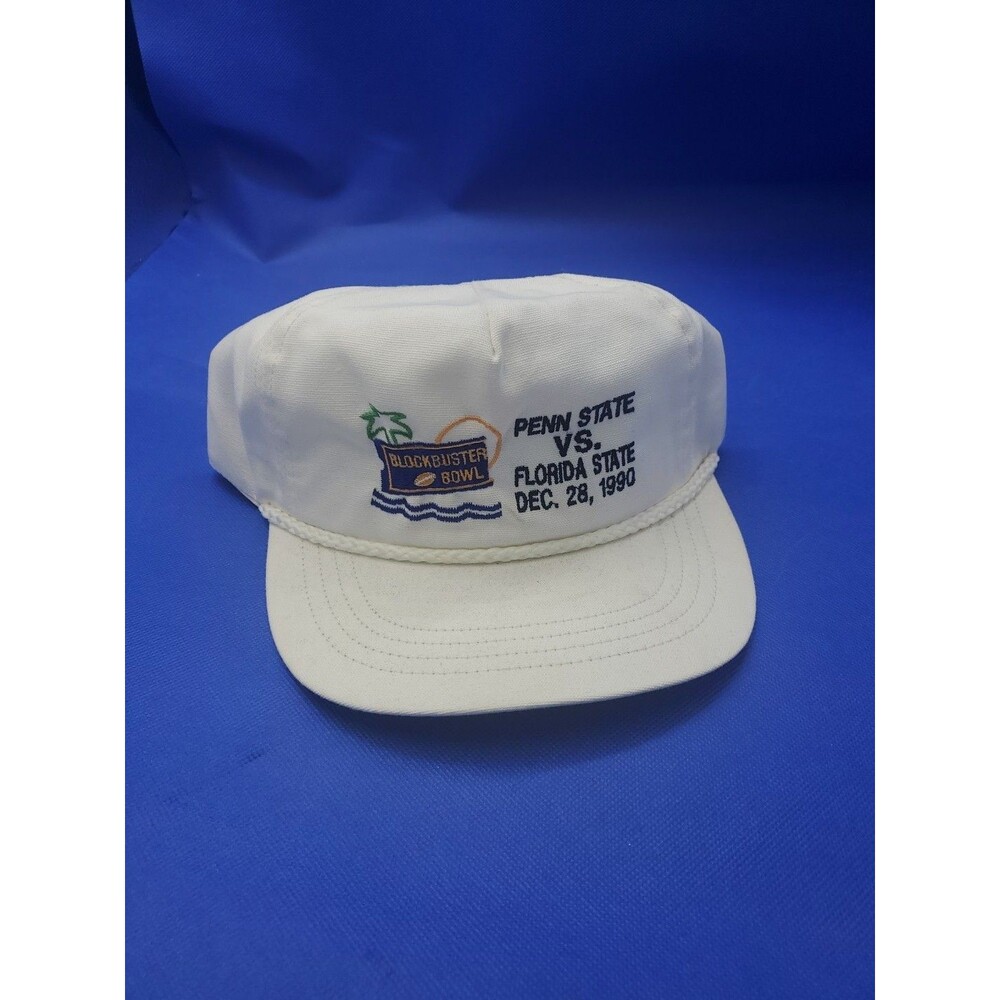 Vtg 1990 Blockbuster Bowl Hat Penn State Florida State Embroidered White USA